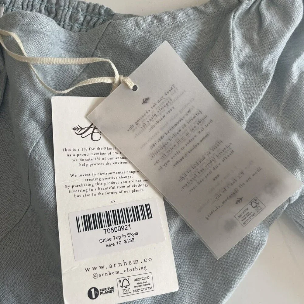 Arnhem blue linen Chloe top in skyla size 10 new with tags button deatailed crop - Picture 5 of 7